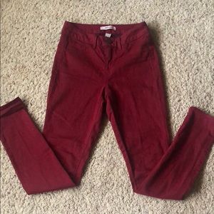Skinny leg dark red jeans